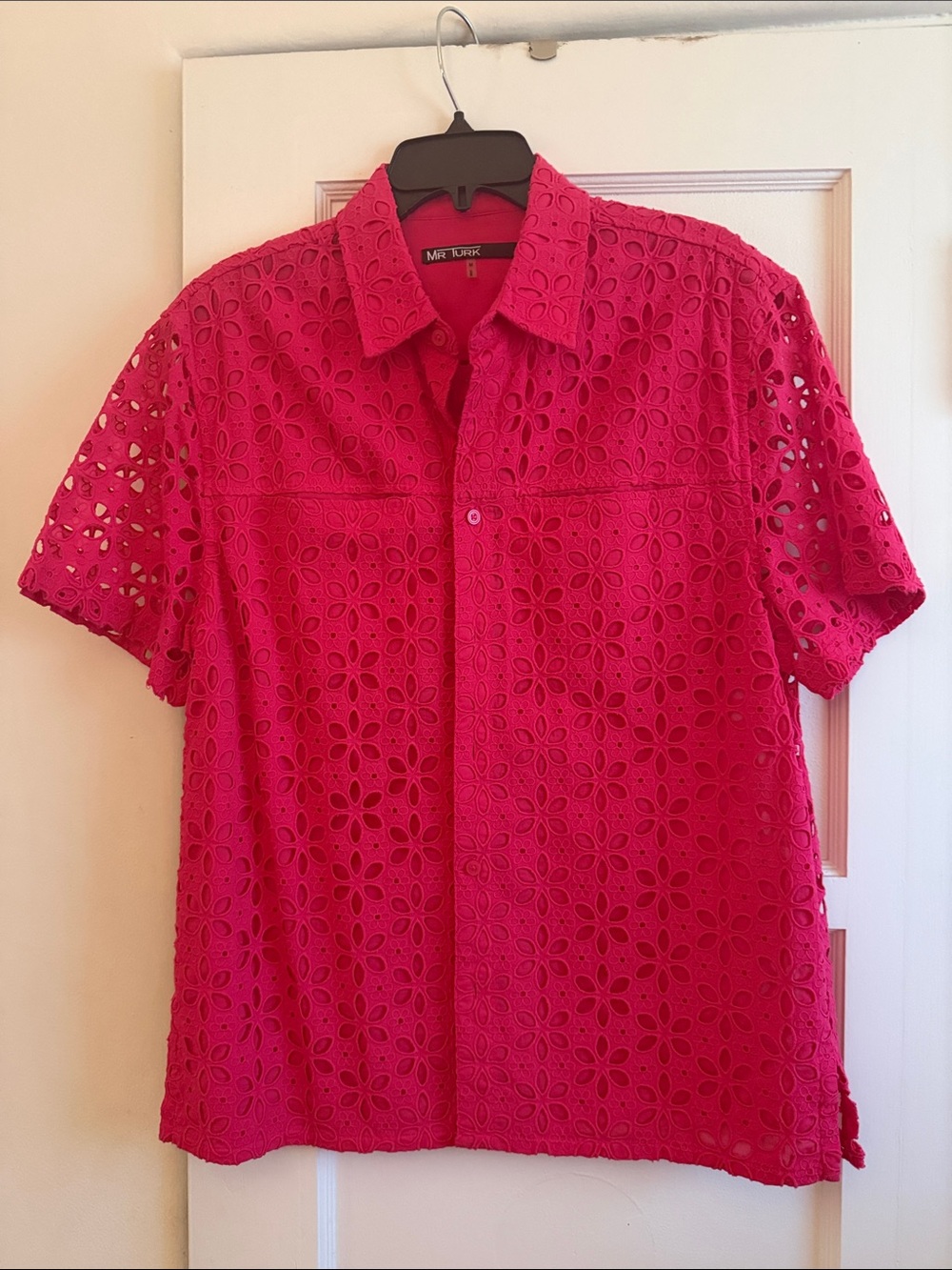 Mr. Turk Short-Sleeve Pink Eyelet Button-Down Shirt